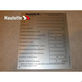 307P218170 Manufacturer'S Plate | Genuine Haulotte